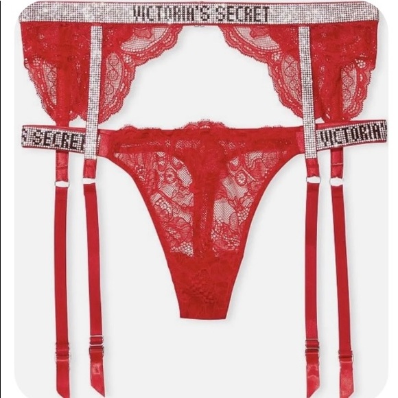 Victoria's Secret Very Sexy Garter Belt And
Thong Sz large VS RED Shine Strap - Picture 2 of 5